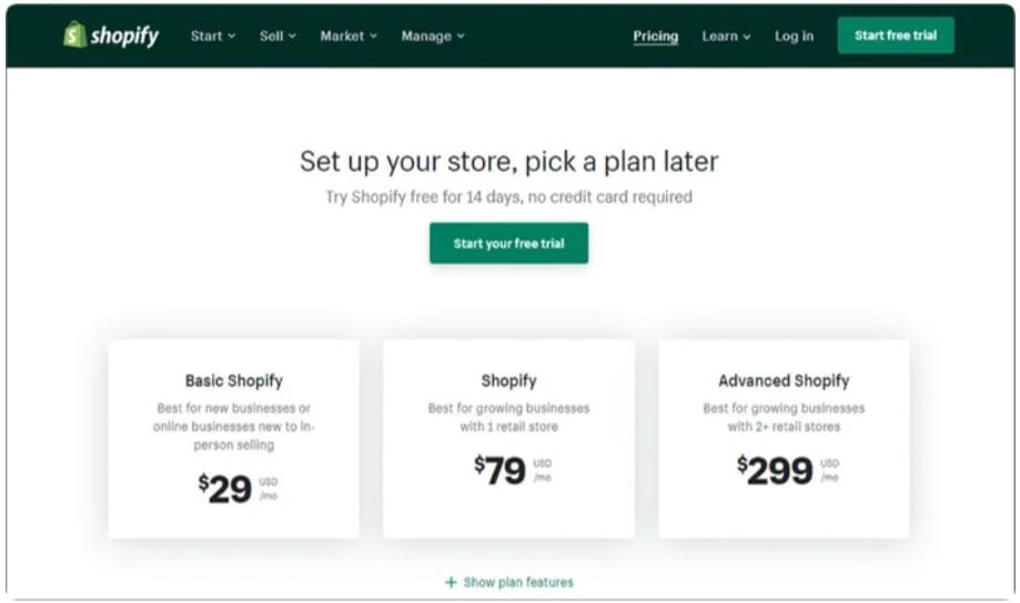 Shopify Pricing Plans Statistics